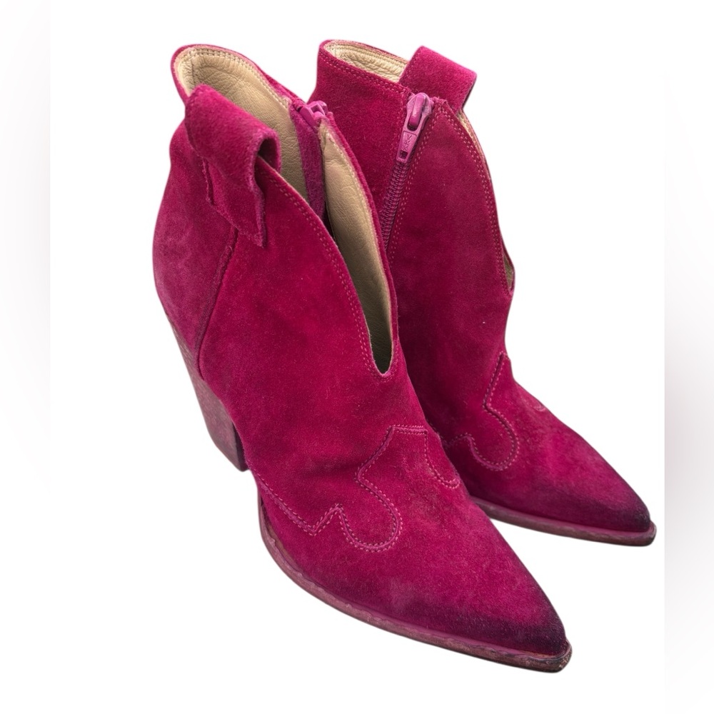 Vince Camuto suede lather Fuchsia Heeled Elmiora Ankle boots sz 37 pointed toe